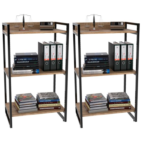 Kit 02 Estantes Com 3 Prateleiras Escritório Estilo Industria