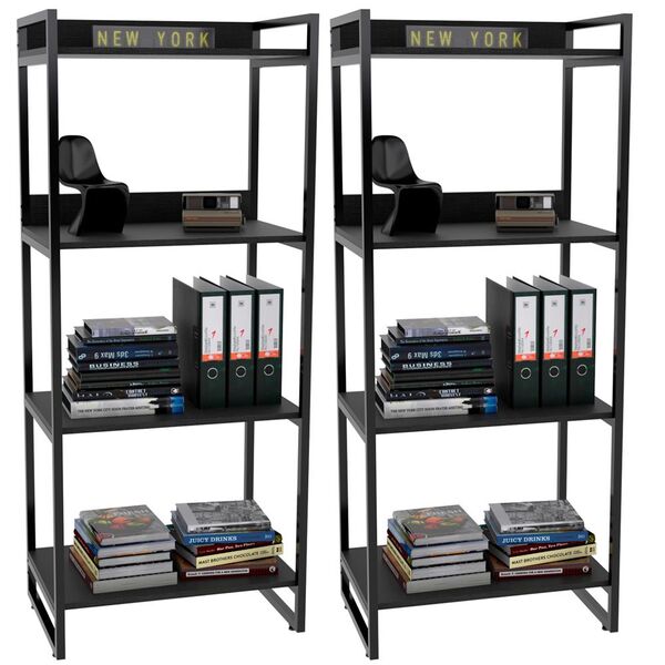 Kit 02 Estantes Com 4 Prateleiras Escritório Estilo Industria