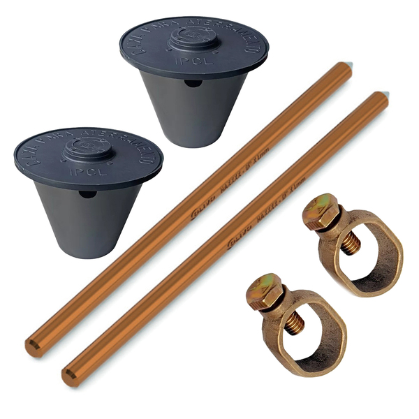 Kit 02 Haste Alta Camada Aterra 5/8 14,3mmx2,4m+grampo+caixa