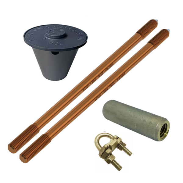 Kit 02 Haste Alta Camada Aterramento 5/8 Prolongavel + Luva +