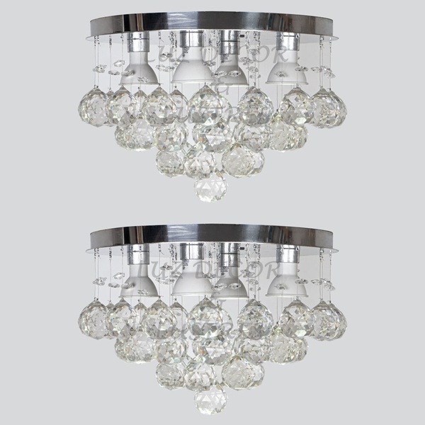 Kit 02 Lustres Plafon De Cristais Moderno Para Sala 15cm Bivo