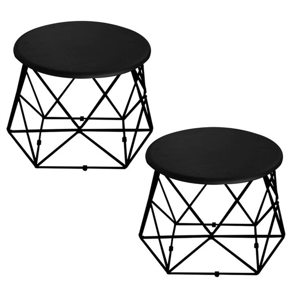 Kit 02 Mesa De Centro Lol Industrial Pé Ferro Preto Tampo Mad