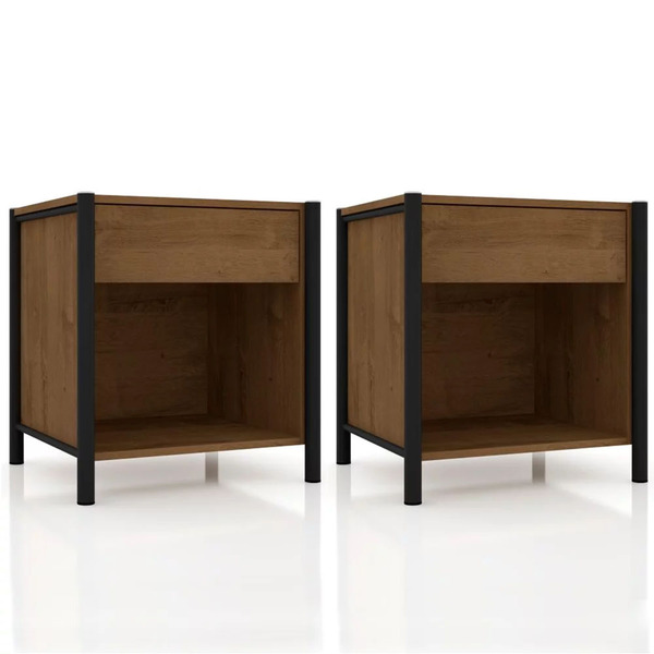 Kit 02 Mesas De Cabeceira 1 Gaveta Viena Preto/demolição - Ar