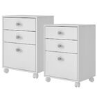 Kit 02 Mesas De Cabeceira Com 03 Gavetas Kim B03 Branco - Lya