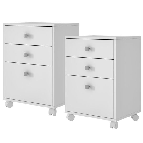 Kit 02 Mesas De Cabeceira Com 03 Gavetas Kim B03 Branco - Lya