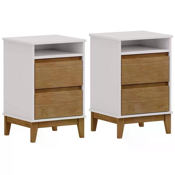 Kit 02 Mesas De Cabeceira Mdf/madeira Maciça 2800 Prata Fnt