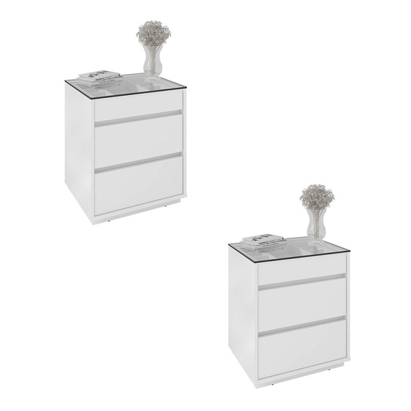 Kit 02 Mesas De Cabeceira Organizadora Ellie 3 Gavetas - D'ro