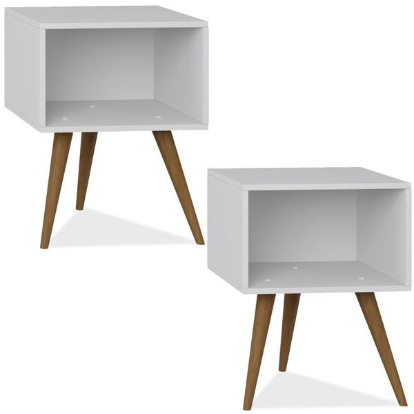Kit 02 Mesas De Cabeceira Retrô Branco Tx - Be Mobiliário
