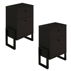 Kit 02 Mesas De Cabeceira Wolli Com 02 Gavetas Preto - D'rossi