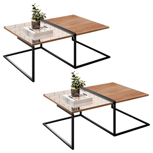 Kit 02 Mesas De Centro Industrial Com Espelho Aurora - Ssx Mu