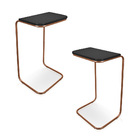 Kit 02 Mesas Lateral Tampo Multiuso Para Sofá Base Bronze J01