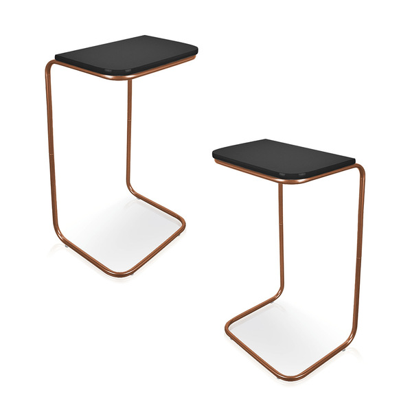 Kit 02 Mesas Lateral Tampo Multiuso Para Sofá Base Bronze J01
