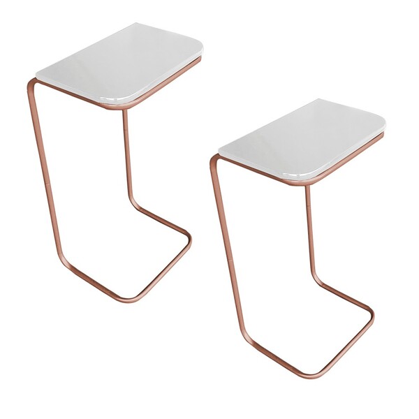 Kit 02 Mesas Lateral Tampo Preto Multiuso Para Sofá Base Metá