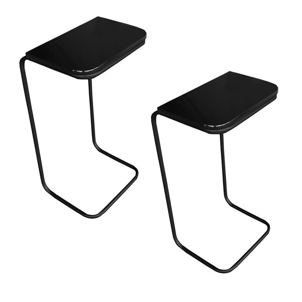 Kit 02 Mesas Lateral Tampo Preto Multiuso Para Sofá Base Metá