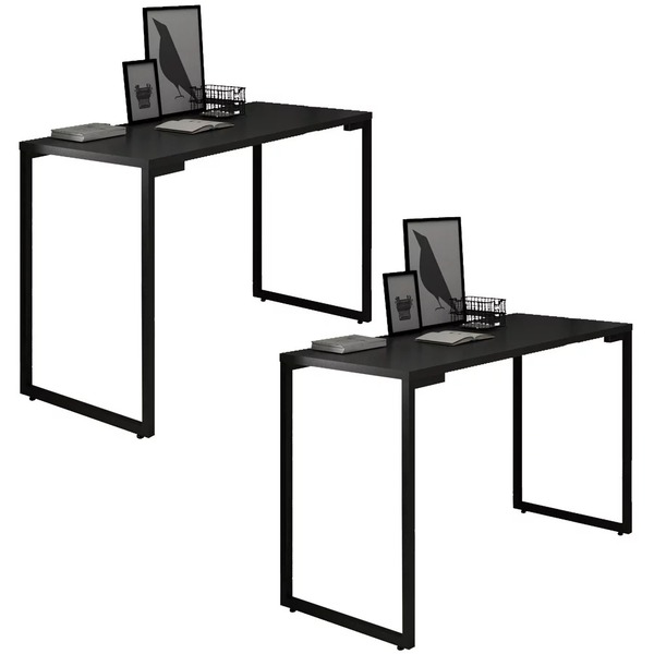 Kit 02 Mesas Para Computador Escrivaninha Porto Preto 90cm -