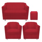 Kit 02 Poltrona  01 Namoradeira Tilla E 01 Puff Dado Suede Ve