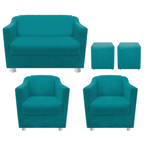 Kit 02 Poltrona  01 Namoradeira Tilla E 02 Puffs Dado Suede A