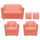 Kit 02 Poltrona  01 Namoradeira Tilla E 02 Puffs Dado Suede C