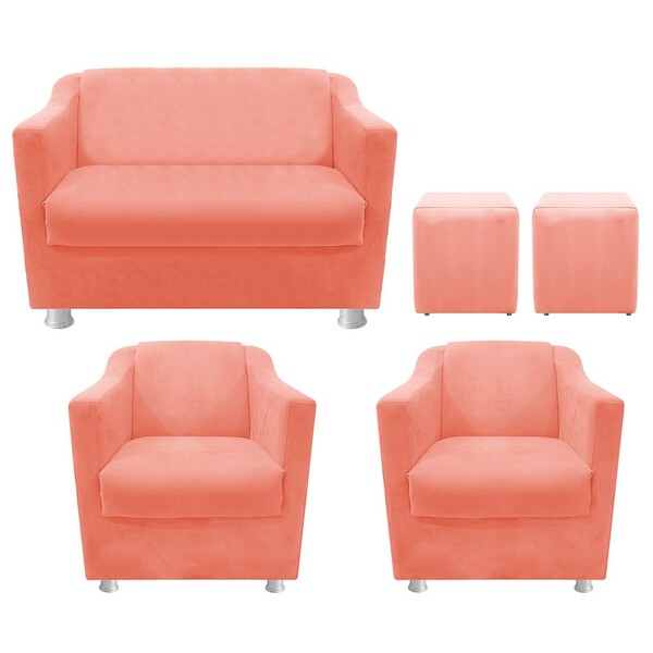 Kit 02 Poltrona 01 Namoradeira Tilla E 02 Puffs Dado Suede C