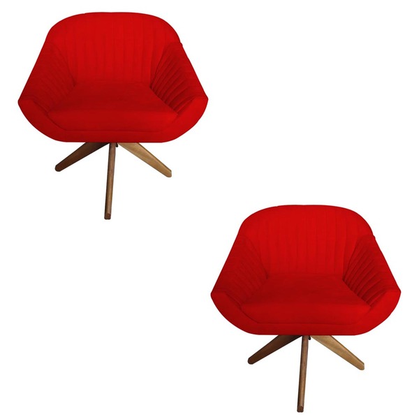 Kit 02 Poltrona Anitta Giratória Suede Vermelho - D'classe De