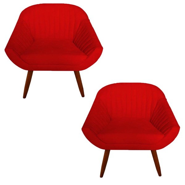 Kit 02 Poltrona Anitta Pés Palito Suede Vermelho - D'classe D