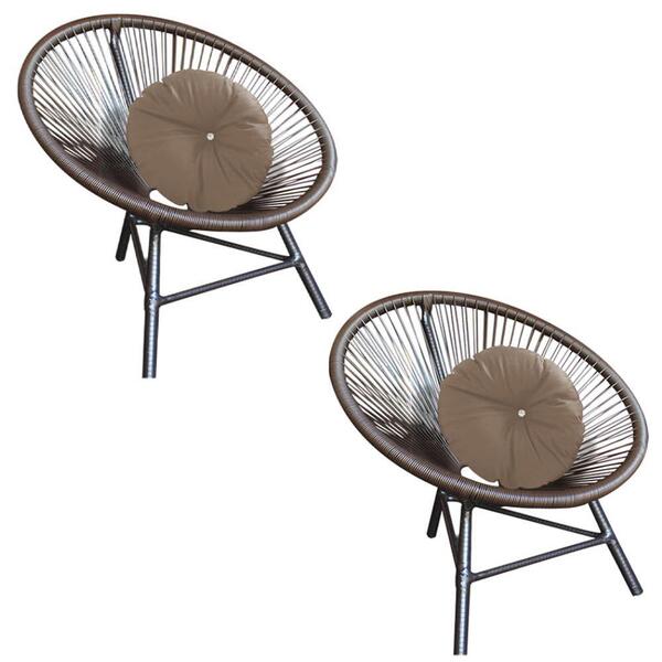 Kit 02 Poltrona Cadeira Acapulco Marrom Almofada Bege