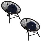 Kit 02 Poltrona Cadeira Acapulco Preto Almofada Azul