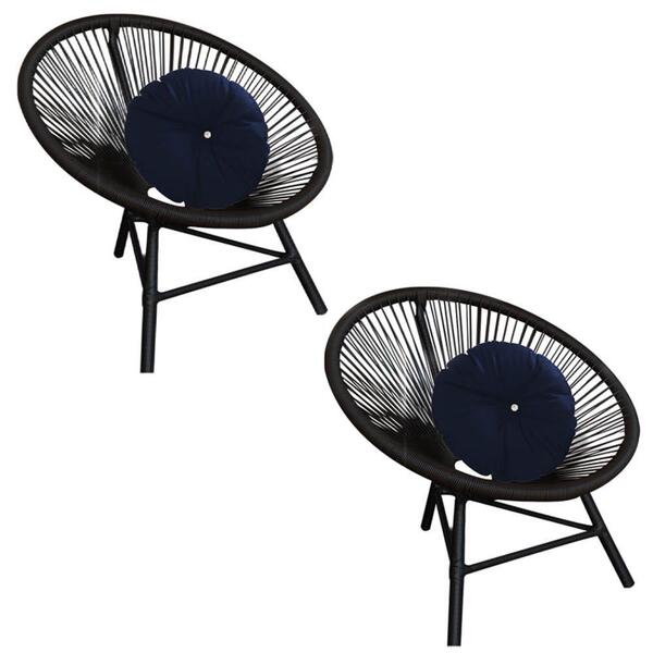 Kit 02 Poltrona Cadeira Acapulco Preto Almofada Azul