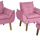 Kit 02 Poltrona/cadeira Decorativa E Puff Glamour Rosê Com Pé