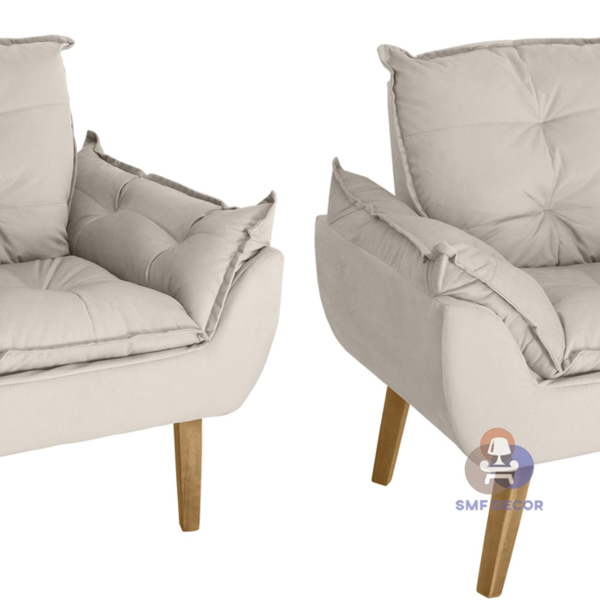 Kit 02 Poltrona/cadeira Decorativa Glamour Bege Com Pés Quadr