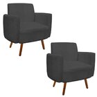 Kit 02 Poltrona Decorativa Agatha Braços Curvo Suede Grafite