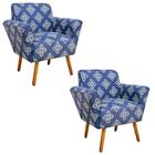 Kit 02 Poltrona Decorativa Dora Floral Bordado Pés Palito