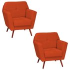 Kit 02 Poltrona Decorativa Esmeralda Suede Laranja Pés Palito