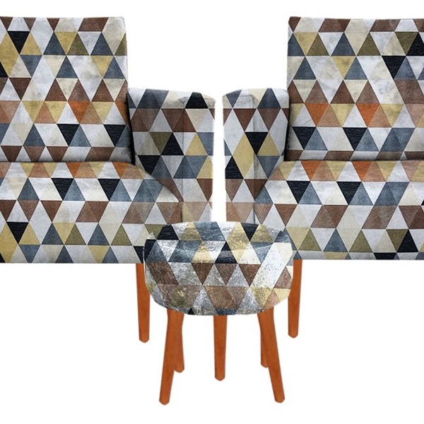 Kit 02 Poltrona Decorativa Nina + Puff Suede Triangulo Bege