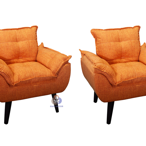 Kit 02 Poltrona Decorativa Opala  Laranja Linho Smf Decor