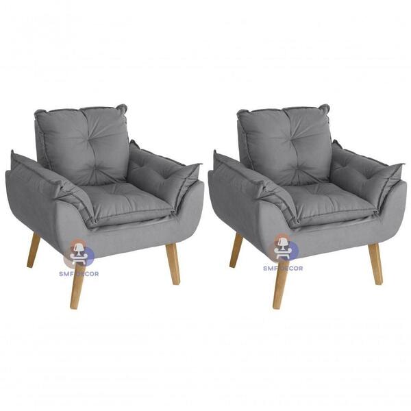 Kit 02 Poltrona Decorativa Opala Cinza