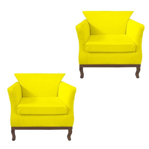 Kit 02 Poltrona Decorativa Veneza Suede Amarelo- Dominic Decor