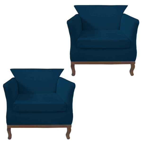 Kit 02 Poltrona Decorativa Veneza Suede Azul Marinho - Domini