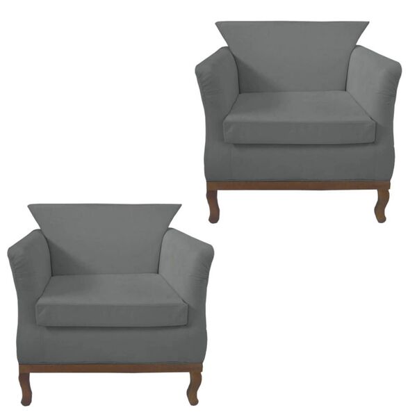 Kit 02 Poltrona Decorativa Veneza Suede Cinza - Dominic Decor