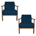 Kit 02 Poltrona Liz Base Madeira Suede Azul Marinho  - Doce S