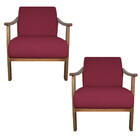 Kit 02 Poltrona Liz Base Madeira Suede Bordô - Doce Sonho Móv