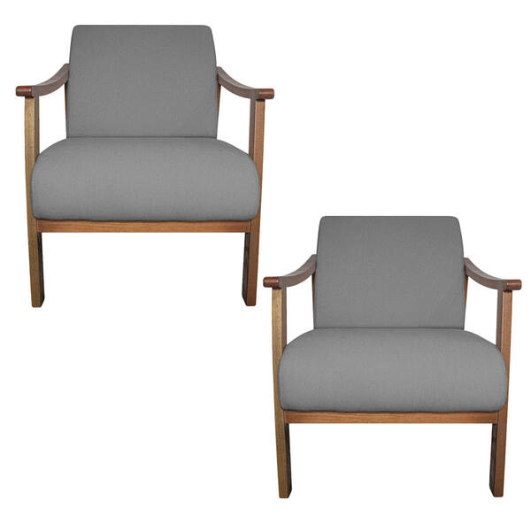 Kit 02 Poltrona Liz Base Madeira Suede Cinza - Doce Sonho Móv