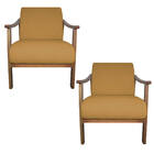 Kit 02 Poltrona Liz Base Madeira Suede Mostarda - Doce Sonho