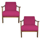 Kit 02 Poltrona Liz Base Madeira Suede Pink - Doce Sonho Móve