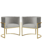 Kit 02 Poltrona Luana Base Metálica Linho Bege - Vallisa Decor