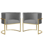 Kit 02 Poltrona Luana Base Metálica Suede Cinza - Vallisa Dec