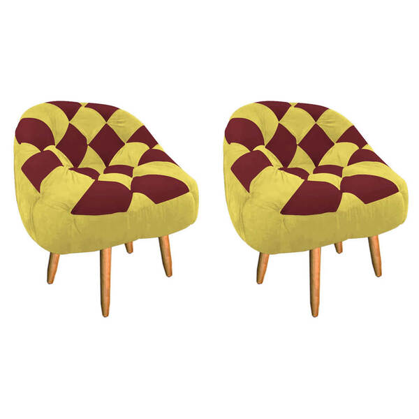 Kit 02 Poltrona Paloma Escritório Sala Pé Palito Suede Amarel