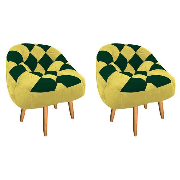Kit 02 Poltrona Paloma Escritório Sala Pé Palito Suede Amarel