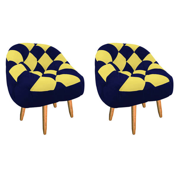 Kit 02 Poltrona Paloma Escritório Sala Pé Palito Suede Azul M