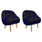 Kit 02 Poltrona Paloma Escritório Sala Pé Palito Suede Azul M